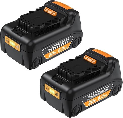 2pack استبدال بطارية DeWalt 20V 6000mAh ، متوافق مع بطارية 20 فولت DCB200 DCB204 DCB206 DCD/DCF/DCG/DCS بطاريات أدوات الطاقة اللاسلكية مع مؤشر LED in Kuwait