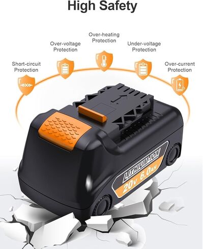 2pack استبدال بطارية DeWalt 20V 6000mAh ، متوافق مع بطارية 20 فولت DCB200 DCB204 DCB206 DCD/DCF/DCG/DCS بطاريات أدوات الطاقة اللاسلكية مع مؤشر LED in Kuwait