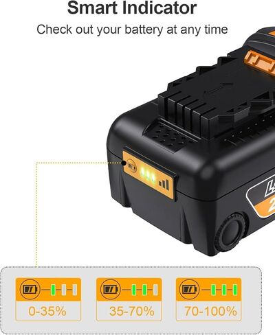 2pack استبدال بطارية DeWalt 20V 6000mAh ، متوافق مع بطارية 20 فولت DCB200 DCB204 DCB206 DCD/DCF/DCG/DCS بطاريات أدوات الطاقة اللاسلكية مع مؤشر LED in Kuwait