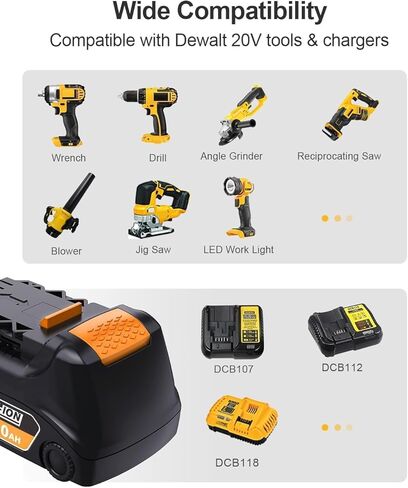 2pack استبدال بطارية DeWalt 20V 6000mAh ، متوافق مع بطارية 20 فولت DCB200 DCB204 DCB206 DCD/DCF/DCG/DCS بطاريات أدوات الطاقة اللاسلكية مع مؤشر LED in Kuwait