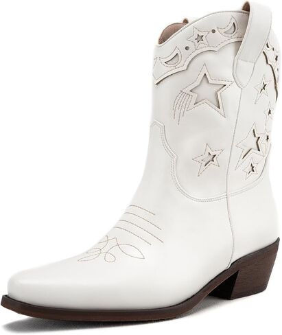 Karonairy Western Star Cowboy Booties للنساء الجوارب رعاة البقر المطرزة سحب على كعب منخفض in Kuwait