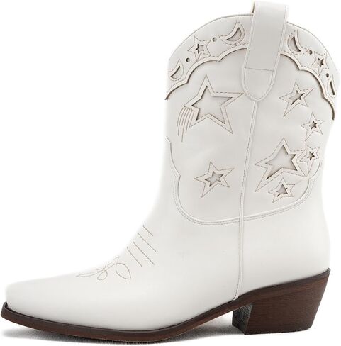 Karonairy Western Star Cowboy Booties للنساء الجوارب رعاة البقر المطرزة سحب على كعب منخفض in Kuwait