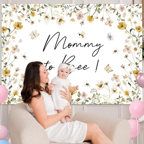 Mocsicka Mommy To Bee Backdrop Honey Combs Floral Baby Shower Decorations Boy Girl Baby Shower Decorations Banner Photo Studio Props (7x5ft) in Kuwait