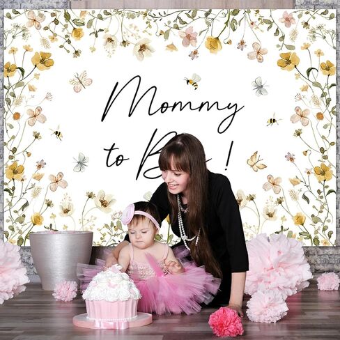 Mocsicka Mommy To Bee Backdrop Honey Combs Floral Baby Shower Decorations Boy Girl Baby Shower Decorations Banner Photo Studio Props (7x5ft) in Kuwait