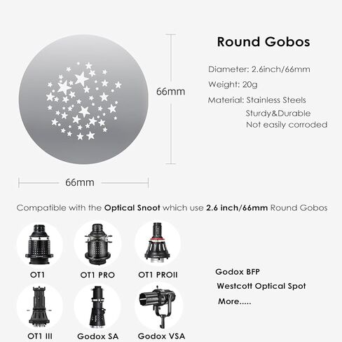 16Pcs Round Gobos Kit for Optical Snoot,66mm/2.6in Metal Plate Patterns for Spotlight Attachment in Saudi Arabia