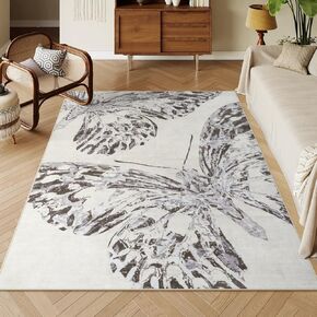 Lahome Butterfly Bedroom Rugs, 5x7 Modern Beige Washable Area Rug for Living Room, Dining Room, Large Soft Carpet with Rubber Backing for Nursery, Playroom, Office, Home Decor