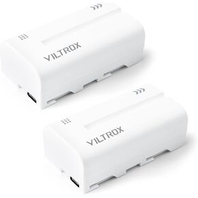 VILTROX NP-F550 Replacement Battery 2 Packs, 2600mAh Li-ion NPF Battery Kit with USB C Port Charger for LED Video Light, Video Monitor or Ring Light Which with Sony Battery Container