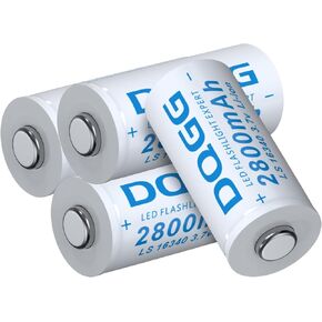16340 Rechargeable Battery 3.7V Button Top 2800mAh Li-ion Batteries for Headlamps Flashlights Cameras Toys (4Pcs)