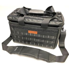 Camera Bag for Photographers and Videographers. Solid and rigid walls, spacious and perfect for cinema, still, and video equipment. Molle webbing and velcro to attach other pouches.