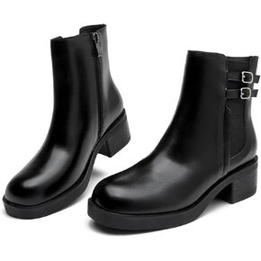 kkdom Women's Ankle Boots, Thick Heel Modern Short Classic Side Zipper Fashionable Combat Boots
