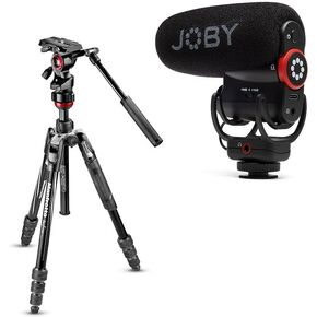 Manfrotto Befree Advanced Live Twist, Travel Video Tripod in Aluminium with Twist Lock, Camera Tripod for DSLR, Mirrorless and Joby Wavo Plus, On-Camera Vlogging Microphone