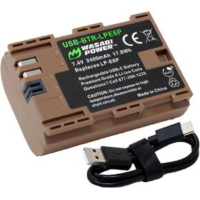 Wasabi Power USB Battery (Ginger Series) for Canon LP-E6P and Canon EOS R5 Mark II, EOS 5D II/III/IV, 5DS R, 6D Mark II, 7D Mark II, 70D, 80D, 90D, R, R5, R5C, R6, Ra, XC10, XC15, BMPCC 4K & 6K
