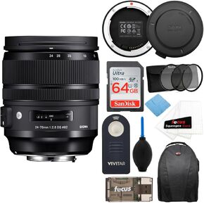 Sigma 24-70mm f/2.8 DG OS HSM Art Lens for Canon ef w/Sigma USB Dock و 64GB SD Card Photo and Travel Bundle in Kuwait