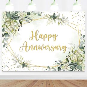 Mocsicka Greenery Happy Anniversary Backdrop 7x5ft Cheers to Wedding Anniversary Bridal Shower Party Decorations Photo Backdrops Miss to Mrs Photography Background