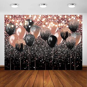 Avezano Rose Gold and Black Glitter Backdrop for Birthday Wedding Bridal Shower Photography Background Glitter Rose Gold Black Balloon Party Decorations Photoshoot Backdrops (7x5ft)