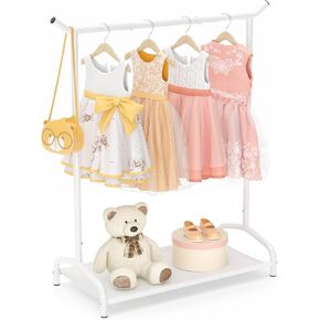 EAGMAK Kids Clothing Rack, Baby Clothes Rack with Bottom Storage Shelf, Kids Dress Up Rack for Little Girls, Metal Coat Rack Toddler Closet Organizer, Costume Garment Rack for Hanging Clothes (White)