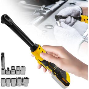 3/8" Cordless Extended Ratchet Wrench Compatible with Dewalt 20V Battery, Variable Speed Ratchet Wrench Electric Ratchet Wrench Set with 8Pcs Sockets & 1Pc 3/8" to 1/4" Adapter (No Battery Includes)