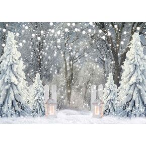 7x5ft Polyester Winter Backdrop Christmas Forest Snowy Pine Tree Wonderland Photography Background for Xmas Holiday New Year Party Decorations Banner Portrait Studio Booth Photobooth Props