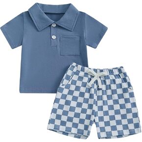 Toddler Baby Boy Clothes Stripes Short Sleeve Button Down Shirt Tops Summer Spring Shorts Set Infant Golf Outfit