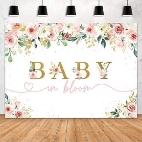 MEHOFOND Baby in Bloom Backdrop Greenery Eucalyptus Leaves Baby Shower Decorations Banner Blush Pink and Gold Floral Baby Shower Photography Background Cake Table Decor Supplies Photo Booth Prop 7x5ft
