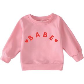 Toddler Baby Girl Valentines Day Outfit Love Babe Letter Long Sleeve Sweatshirts Crewneck Cute Winter Shirt Top