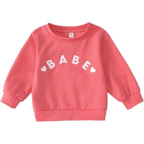 Toddler Baby Girl Valentines Day Outfit Love Babe Letter Long Sleeve Sweatshirts Crewneck Cute Winter Shirt Top