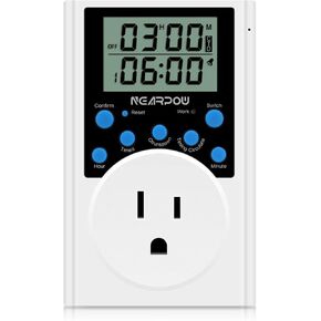 Timer Outlet, Nearpow Multifunctional Infinite Cycle Programmable Plug-in Digital Timer Switch with 3-Prong Outlet for Appliances, Energy-Saving Timer, 15A/1800W