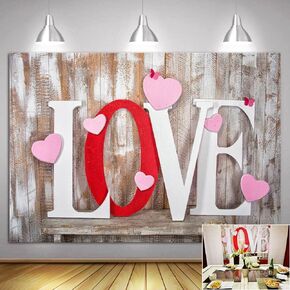 Valentine's Day Backdrops Pink Love Heart Retro Wooden Wall Photography Background Wedding Photo Background 5x3ft Newborn Bridal Shower Birthday Party Banner Decor Mother's Day Photo Studio Props
