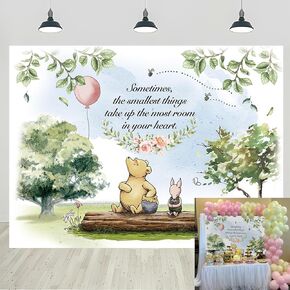 Bear Theme Party Decoration Backdrop Cartoon Pooh Birthday Party Photography Backdrop for Girls Children's Party Backdrop Baby Shower Cake Table Decoration Background 5X3FT