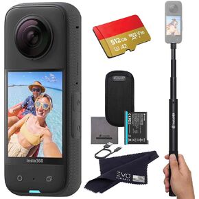 Insta360 X3 Basic Bundle- Waterproof 360 Action Camera with 1/2" 48MP Sensors, 5.7K 360 HDR Video, 72MP 360 Photo, 60fps Me Mode, 2.29" Touchscreen, AI Editing |Bundle Includes Selfie Stick&512GB