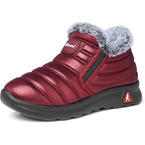 SHIBEVER Winter Snow Boots for Women: Pull-on Winter Booties for Woman Warm Fur Lined Red Comfort Wide Width Short Walking Shoes Size 8