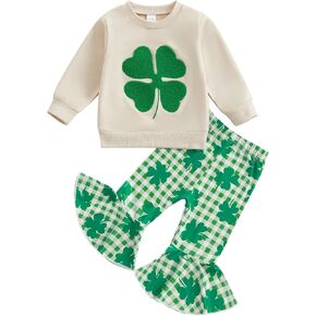 Bemeyourbbs Toddler Girl St Patricks Day Goy Bird Girl Shamrock Sweatshirt Top Pants Fluged Pants مجموعة 2 قطعة الربيع ملابس