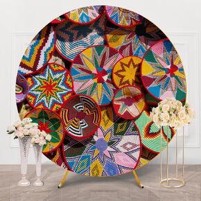 TTshouse 6 ft Round Ethiopia Traditional Backdrop Colorful Habesha Basket Pattern Africa Photo Back Drop Circle Background Cover Decorations for Party