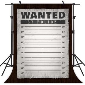 Wanted by Police Backdrop Mugshot Height Chart Poster Background Western Cowboy 5x7ft Birthday Wedding Bachelorette Party Decoration Photo Booth Studio Props Cake Table Banner BJLSME343