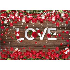 CHAIYA 7X5ft Valentine's Day Backdrop Valentine Day Brown Wood Flower Love Heart Background Wedding Bridal Shower Party Decor Banner Valentine's Day Party Decoration