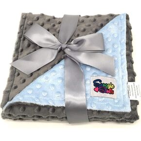 Reversible Unisex Children's Soft Baby Blanket Minky Dot (Light Blue/Grey)