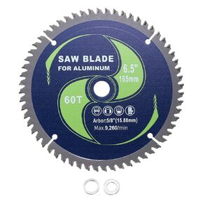 Circular Saw Blade - [6-1/2 Inch x 60 Teeth x 5/8 Inch Arbor] Tungsten Carbide Tipped Table Miter Saw Blades with 5/8 Inch to 1/2 Inch 3/8 Inch Washer Adapters | Green