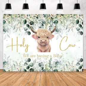 MEHOFOND 7x5ft Holy Cow Baby Shower Backdrop for Boy We are Having A Baby Greenery Baby Shower Party Decorations Banner White Floral Watercolor Eucalyptus Photography Background Photo Booth Props