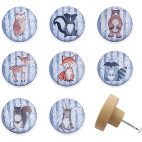 Set of 8 1.8" Wooden Safari Animals Nursery Cabinet Kids Room Door Dresser Drawer Knobs and Handle Pulls