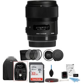 Sigma 35mm f/1.4 DG HSM Lens for Canon DSLR Cameras w/Sigma USB Dock & 32GB SD Card Deluxe Travel Bundle