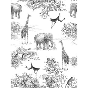 Peel and Stick Wallpaper Giraffe and Elephant Black/White Wallpaper for Kids Room Forest Animals Wallpaper Vintage Contact Paper Nursery Wallpaper Old Furniture Renovation (17.7" x 118.1")