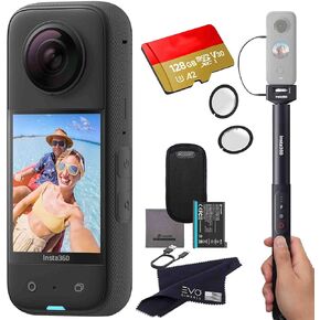 Insta360 X3 - Waterproof 360 Action Camera with 1/2" 48MP Sensors, 5.7K 360 HDR Video, 72MP 360 Photo, 4K Single-Lens, 2.29" Touchscreen|Bundle Includes Power Selfie Stick,Lens Guard&128GB