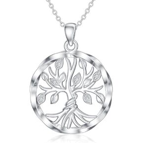 LWXIE Diamond Tree of Life Necklace for Women 925 Sterling Silver Irish Pendant Necklace Tree of Life Jewelry Gifts for Her Girls Women Mom Wife Girlfriend Daughter