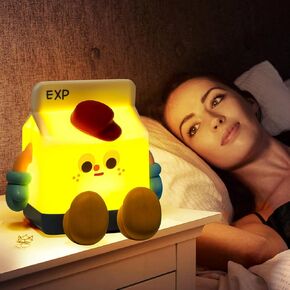 Milk Carton Night Light with Timer Night Lamps for Kids Room Cute Wired Silicone Nightlights Touch Control Type-C Rechargeable Kawaii Milk Carton Night Lam Portable Lamp with Phone Holder
