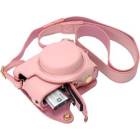 for Sony rx100 case,for Sony rx100 vi case,dsc-rx100 Mark ii,dsc-rx100 iii,dsc-rx100 iv,dsc-rx100 v RX100 vii m6 5a m3 Protective Leather Camera Case Bag with Camera Shoulder Strap (pink)