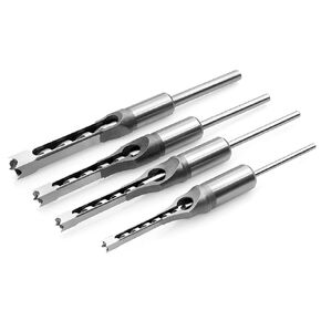Woodworking Square Hole Drill Bit Set, 4 Pcs Steel Mortising Chisels for Mortise Machines 1/4-Inch, 5/16-Inch, 3/8-Inch, 1/2-Inch