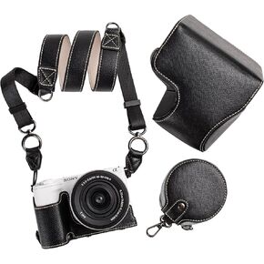 MUZIRI KINOKOO Camera Case for Sony ZV-E10 II, PU Leather Protective Case for Sony Alpha ZV-E10 II/ZVE10 II Camera with 16-50mm Lens - Removable Case with Shoulder Strap & Storage Pocket - Black