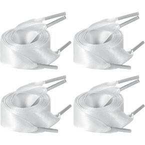 4 Pairs Satin Ribbon Shoelaces Flat Wide Silk Shoe Laces for Sneaker Fashion Satin Ribbon Shoelaces for Sneaker Skate Shoes Boots,0.78×47.2in (White)