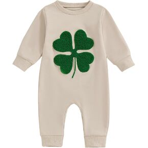 Newborn Baby Boy Girl St Patricks Day Outfit Clover Embroidery Long Sleeve Sweatshirt Romper Spring Clothes