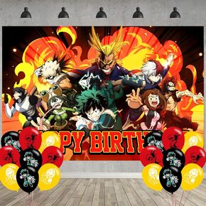 Academia of My Hero Birthday Party Decoration,Academia of My Hero Party Photo Background 5 x 3 FT and 18 Pcs Balloon,Game Merch Party Backdrop Supplies